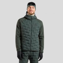 Kurtka Odlo Mid layer hoody full zip ZEROWEIGHT INSULATOR. Zielone kurtki męskie Odlo, na zimę, bez wzorów, sportowe, bez kaptura. Za 899.99 zł.
