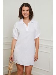 Curvy Lady Lniana sukienka w kolorze białym rozmiar: 48/50. Białe sukienki damskie Curvy Lady, na co dzień, bez wzorów, ze lnu, klasyczne, bez kołnierzyka, bez ramiączek, mini, proste. Za 100.99 zł.