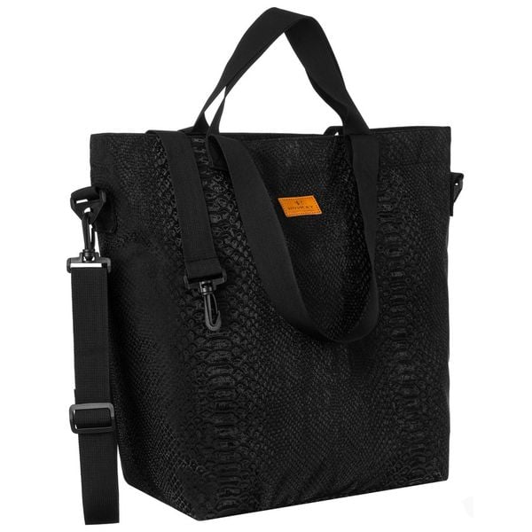 Duży shopper damski z poliestru w czarnym kolorze pokryty zwierzęcym wzorem Rovicky R-TZ15605. Czarne shopper bag damskie ROVICKY, bez wzorów, bez dodatków. Za 49.99 zł.