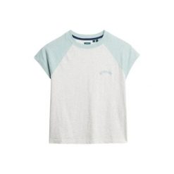 T-shirt z bawełny organicznej z rękawami raglanowymi i logo dla kobiet Superdry. Niebieskie t-shirty damskie Superdry., bez wzorów, z bawełny, bez kołnierzyka. Za 110.70 zł.