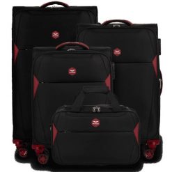 Zestaw 3 walizek DIPPER + torba podręczna Wings BLACK. Czarne torebki klasyczne damskie Wings, bez wzorów, z materiału, duże, bez dodatków. Za 679.00 zł.