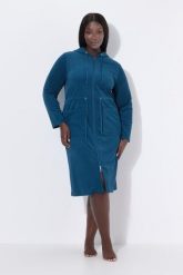 Damskie Szlafrok dwukierunkowy zamek błyskawiczny kaptur frotte. Niebieskie szlafroki damskie Ulla Popken, plus size, bez wzorów, z bawełny, plus size. Za 279.99 zł.