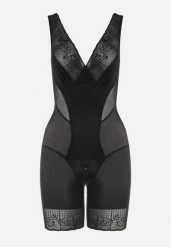 Czarne Modelujące Body z Kopertowym Dekoltem i Koronką Tivas. Czarne body damskie Born2be, bez wzorów, z koronki. Za 64.99 zł.