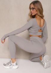 Jasnoszary Komplet Sportowy Legginsy High Waist i Longsleeve z Ozdobnym Tyłem Dasalle. Szare legginsy damskie Renee, m, bez wzorów, z jeansu. Za 89.99 zł.