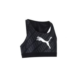 Stanik z nadrukiem. Czarne biustonosze Puma, bez wzorów, z elastanu. Za 79.99 zł.