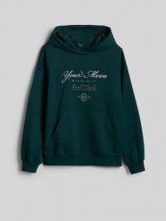 4F Bluza dresowa loose z kapturem damska - zielona M. Zielone bluzy sportowe damskie 4f, l, bez wzorów, z dresówki, bez ramiączek, z kapturem. Za 169.99 zł.