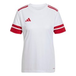 Koszulka damska adidas Squadra 25 Jersey. Białe bluzki damskie Adidas, bez wzorów, z jersey, sportowe, bez kołnierzyka, bez ramiączek. Za 73.99 zł.