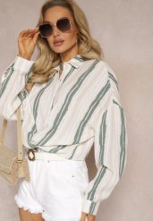 Beżowa Casualowa Koszula z Bawełny w Paski Sileata. Brązowe koszule damskie Renee, l, bez wzorów, z bawełny, retro, bez kołnierzyka, bez ramiączek. Za 79.99 zł.