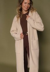 Beżowy Niezapinany Kardigan z Bawełną o Długim Kroju Asorisse. Brązowe kardigany damskie Born2be, bez wzorów, z bawełny. Za 109.99 zł.