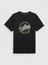 4F T-shirt regular z nadrukiem męski - czarny L. Czarne t-shirty męskie 4f, l, bez wzorów, z bawełny, bez kołnierzyka. Za 69.99 zł.