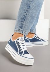 Granatowe Trampki na Platformie Ozdobione Cyrkoniami Arenoria. Niebieskie trampki i tenisówki damskie Renee, bez wzorów, z jeansu. Za 74.99 zł.