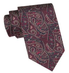 Klasyczny Krawat Męski CHATTIER - Bordo, Orientalny Wzór. Czerwone krawaty i muchy męskie Chattier, bez wzorów, z tkaniny, eleganckie. Za 49.00 zł.