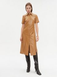 DKNY Sukienka codzienna DD3D4101 Brązowy Regular Fit. Brązowe sukienki damskie DKNY, na co dzień, bez wzorów, z syntetyku, bez kołnierzyka, bez ramiączek, proste. Za 509.99 zł.