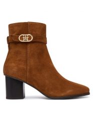 Tommy Hilfiger Botki Th Strap Suede Block Heel Boot FW0FW09521 Beżowy ciemny. Brązowe botki damskie Tommy Hilfiger, ze skóry, bez obcasa, na słupku, bez zapięcia. Za 699.99 zł.