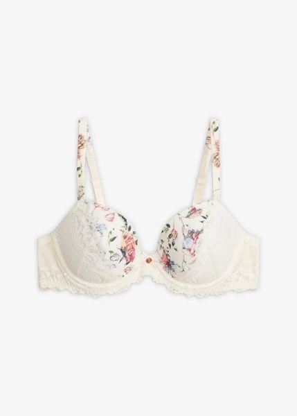 Biustonosz z usztywnianymi miseczkami, z delikatną koronką. Białe biustonosze bonprix, bez wzorów, z koronki. Za 54.99 zł.