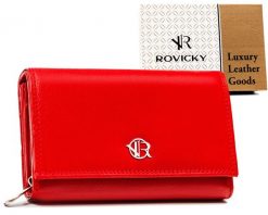Portfel skórzany Rovicky R-D1512-NCD czerwony. Czerwone portfele damskie ROVICKY, bez wzorów, ze skóry. Za 74.00 zł.