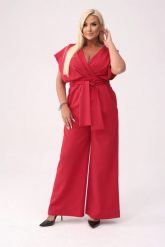 Elegancki czerwony kombinezon Valentina XXL OVERSIZE. Czerwone kombinezony damskie Moda Size Plus Iwanek, s, bez wzorów, z elastanu, eleganckie, bez kołnierzyka, bez ramiączek, krótkie. Za 399.90 zł.
