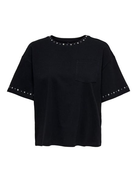 ONLY Koszulka "Terza" w kolorze czarnym rozmiar: M. Czarne bluzki damskie Only, m, bez wzorów, z bawełny, bez kołnierzyka, bez ramiączek. Za 66.47 zł.