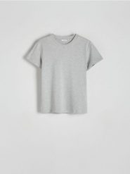 Bawełniany t-shirt - jasnoszary. Szare t-shirty damskie Reserved, l, bez wzorów, z bawełny, bez kołnierzyka. W wyprzedaży za 59.99 zł.