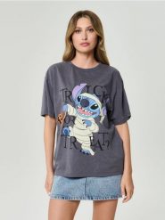 Koszulka z nadrukiem Stitch - szary. Szare t-shirty damskie Sinsay, l, bez wzorów, bez kołnierzyka. Za 39.99 zł.