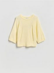 Gładki sweter - jasnożółty. Żółte swetry klasyczne damskie Reserved, l, z dzianiny, bez kołnierzyka. Za 89.99 zł.