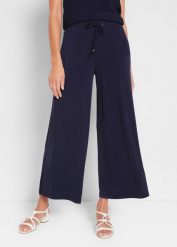 Spodnie z dżerseju z wygodnym paskiem. Zielone spodnie materiałowe damskie bonprix, bez wzorów, z dżerseju, eleganckie. Za 124.99 zł.