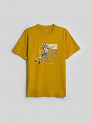 4F T-shirt regular z nadrukiem męski - żółty L. Żółte t-shirty męskie 4f, l, bez wzorów, z bawełny, bez kołnierzyka. Za 79.99 zł.