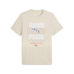 Męska koszulka z nałożonymi na siebie grafikami PUMA. Białe t-shirty sportowe męskie Puma, m, bez ramiączek, do biegania. W wyprzedaży za 74.00 zł.