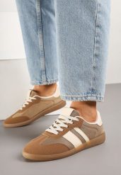 Ciemnobeżowe Sneakersy Tenisówki z Ozdobnymi Paskami Jenavena. Brązowe trampki i tenisówki damskie Born2be, bez wzorów. Za 69.99 zł.
