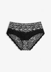 Figi maxi panty z drukowaną siateczką. Białe figi damskie bonprix, bez wzorów, z koronki. Za 39.99 zł.
