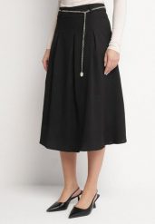 Czarna Rozkloszowana Spódnica z Wiskozą Wysokim Stanem i Łańcuszkiem Tolienna. Czarne spódniczki damskie Born2be, l, bez wzorów, z wiskozy, eleganckie, z podwyższonym stanem, midi, proste. Za 129.99 zł.