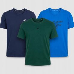 KOMPLET KOSZULEK ZESTAW MĘSKI 4F 3PAK T-SHIRT. T-shirty męskie 4f, m, bez wzorów, z bawełny, bez kołnierzyka. Za 116.00 zł.