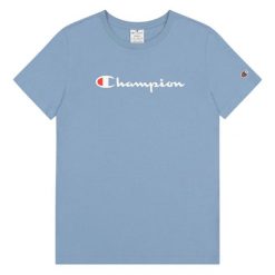 T-shirt Damski Markowy Rękaw. Niebieskie t-shirty damskie CHAMPION, bez wzorów, bez kołnierzyka. Za 130.99 zł.