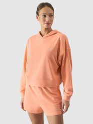 4F Bluza dresowa nierozpinana z kapturem damska - pomarańczowa XXL. Brązowe bluzy z kapturem damskie 4f, l, z bawełny. W wyprzedaży za 59.99 zł.
