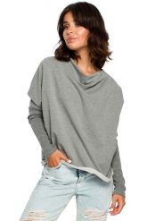 Szara Oversizowa Bluza z Dekoltem Typu Woda. Szare bluzy bez kaptura damskie MOE, l, z bawełny. Za 209.90 zł.