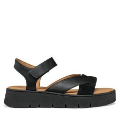 Sandały Geox. Czarne sandały damskie Geox, bez wzorów, bez obcasa, na płaskiej podeszwie. Za 259.99 zł.