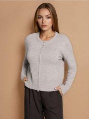 Sweter na zamek - brązowy. Brązowe swetry klasyczne damskie Sinsay, l, bez kołnierzyka. Za 49.99 zł.