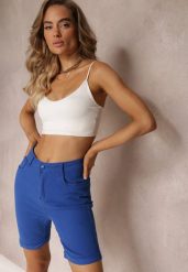 Niebieskie Szorty do Kolana z Wysokim Stanem Betria. Niebieskie szorty damskie Renee, bez wzorów, klasyczne, z podwyższonym stanem. Za 54.99 zł.