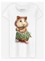 WOOOP Koszulka "Hamster Hula" w kolorze białym rozmiar: S. Białe bluzki damskie Wooop, s, bez wzorów, bez kołnierzyka, bez ramiączek. Za 56.99 zł.