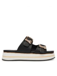 Patrizia Pepe Klapki PPJ389/31 Czarny. Czarne klapki damskie Patrizia Pepe, bez wzorów, ze skóry, bez obcasa. Za 383.99 zł.