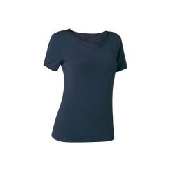 Koszulka krótki rękaw Gym & Pilates 520 z tiulem damska granatowy melanż. Niebieskie bluzki sportowe damskie DOMYOS, xs, bez wzorów, z bawełny, bez ramiączek. Za 54.99 zł.