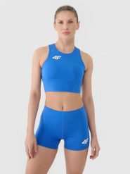 4F Biustonosz treningowy ze średnim wsparciem damski - niebieski XXL. Niebieskie biustonosze sportowe damskie 4f, bez wzorów, z dzianiny. Za 129.99 zł.