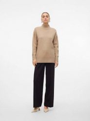 Vero Moda Sweter "Gold" w kolorze beżowym rozmiar: M. Brązowe golfy damskie Vero Moda, m, bez wzorów, ze splotem, bez ramiączek. Za 61.60 zł.