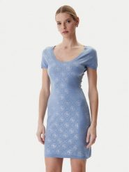 Guess Sukienka dzianinowa W6RK92 Z3JD2 Błękitny Regular Fit. Niebieskie sukienki damskie Guess, m, z aplikacjami, z dzianiny, bez kołnierzyka, bez ramiączek. Za 629.99 zł.