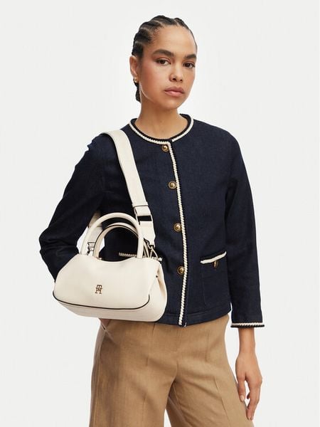 Tommy Hilfiger Torebka Th Logotape Mini Satchel AW0AW18743 Biały. Białe torebki klasyczne damskie Tommy Hilfiger, bez wzorów, ze skóry, bez dodatków. Za 489.99 zł.