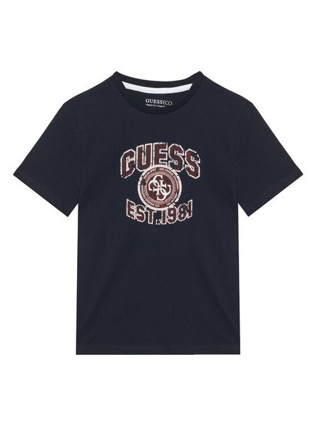 Guess T-Shirt L6RI13 K8HM4 Granatowy Regular Fit. Niebieskie t-shirty chłopięce Guess, z aplikacjami, bez ramiączek. Za 89.99 zł.