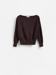 Sweter z wiskozą - mahoniowy. Brązowe swetry klasyczne damskie Reserved, l, z dzianiny, bez kołnierzyka. Za 129.99 zł.