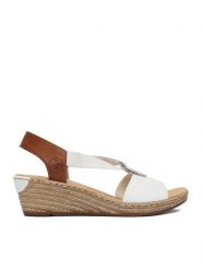 Rieker Sandały CEO-624H6-81 Biały. Białe sandały damskie Rieker, bez wzorów, ze skóry, bez obcasa, na koturnie. Za 299.99 zł.