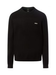BOSS Green sweter z zawartością merynosów - Momentum Mężczyźni Sztuczne włókno czarny, XXL. Czarne swetry męskie Boss Green, m, bez wzorów, prążkowane, bez kołnierzyka. Za 649.95 zł.