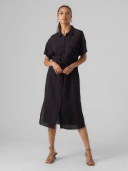 Vero Moda Sukienka "Miris" w kolorze czarnym rozmiar: XS. Czarne sukienki damskie Vero Moda, na imprezę, s, bez wzorów, z wiskozy, klasyczne, bez kołnierzyka, bez ramiączek, midi. Za 48.16 zł.